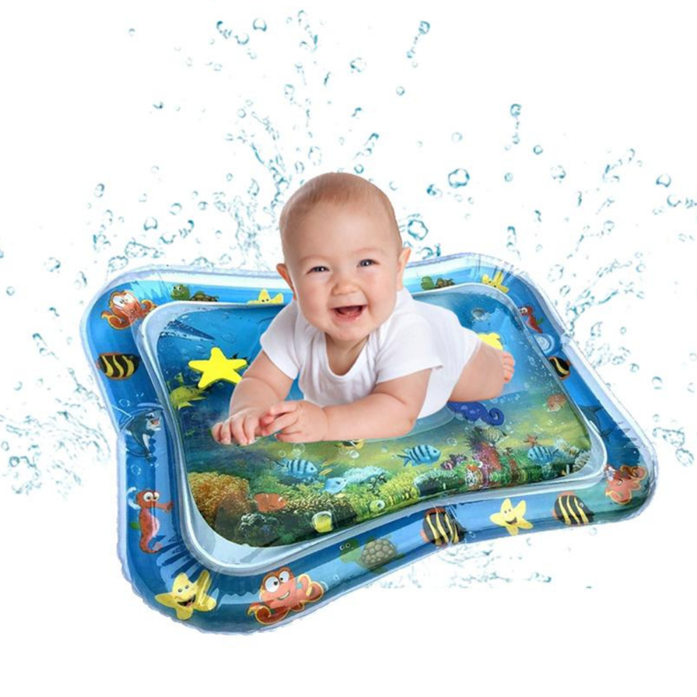 Blauwe water speelmat voor baby’s – stimuleert motoriek en spierontwikkeling, veilig en zacht materiaal voor urenlang speelplezier.