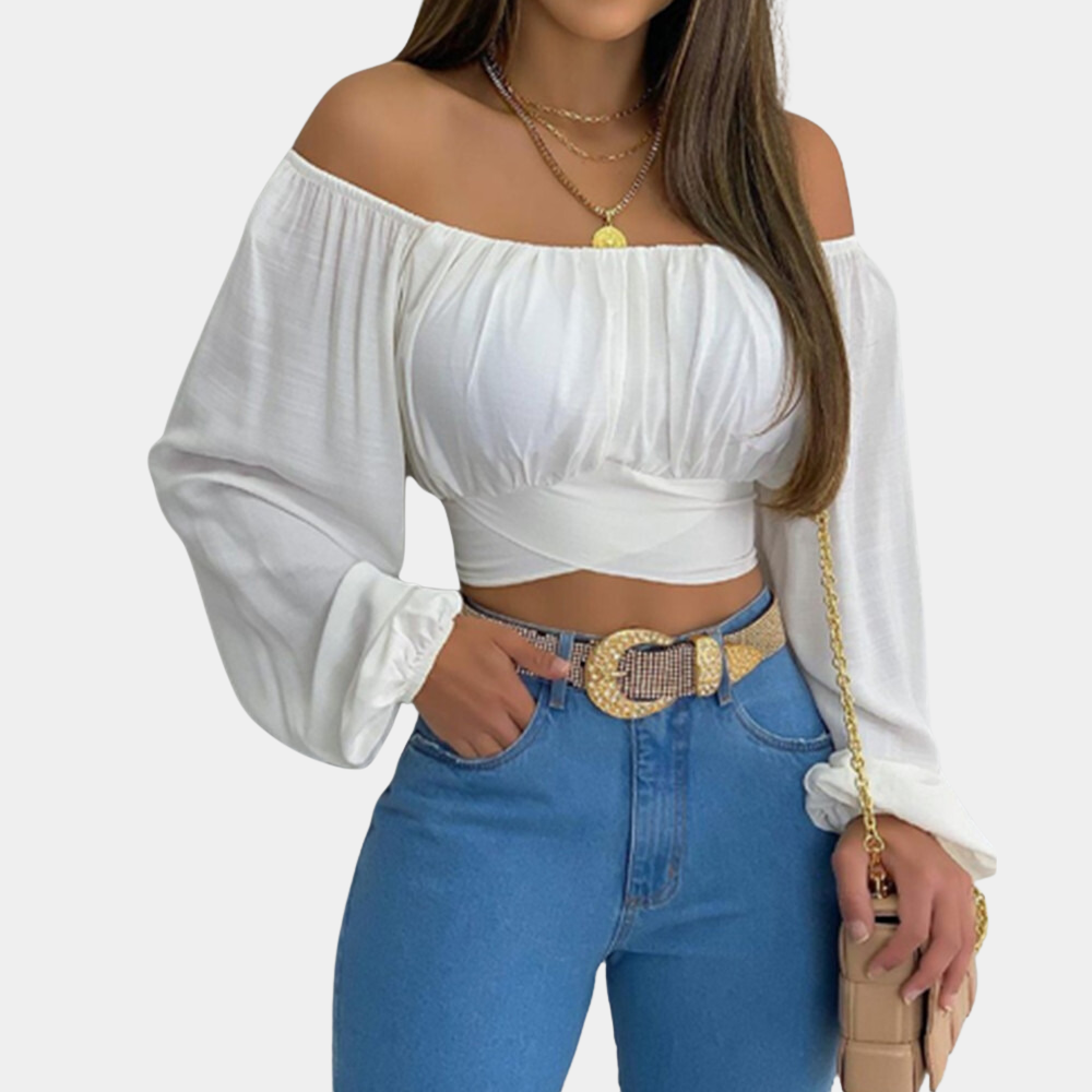 Off-Shoulder Blouse met Lange Mouwen voor Dames – Luchtige Zomerse Stijl, Elegant en Comfortabel voor Warme Dagen en Casual Chic Looks.
