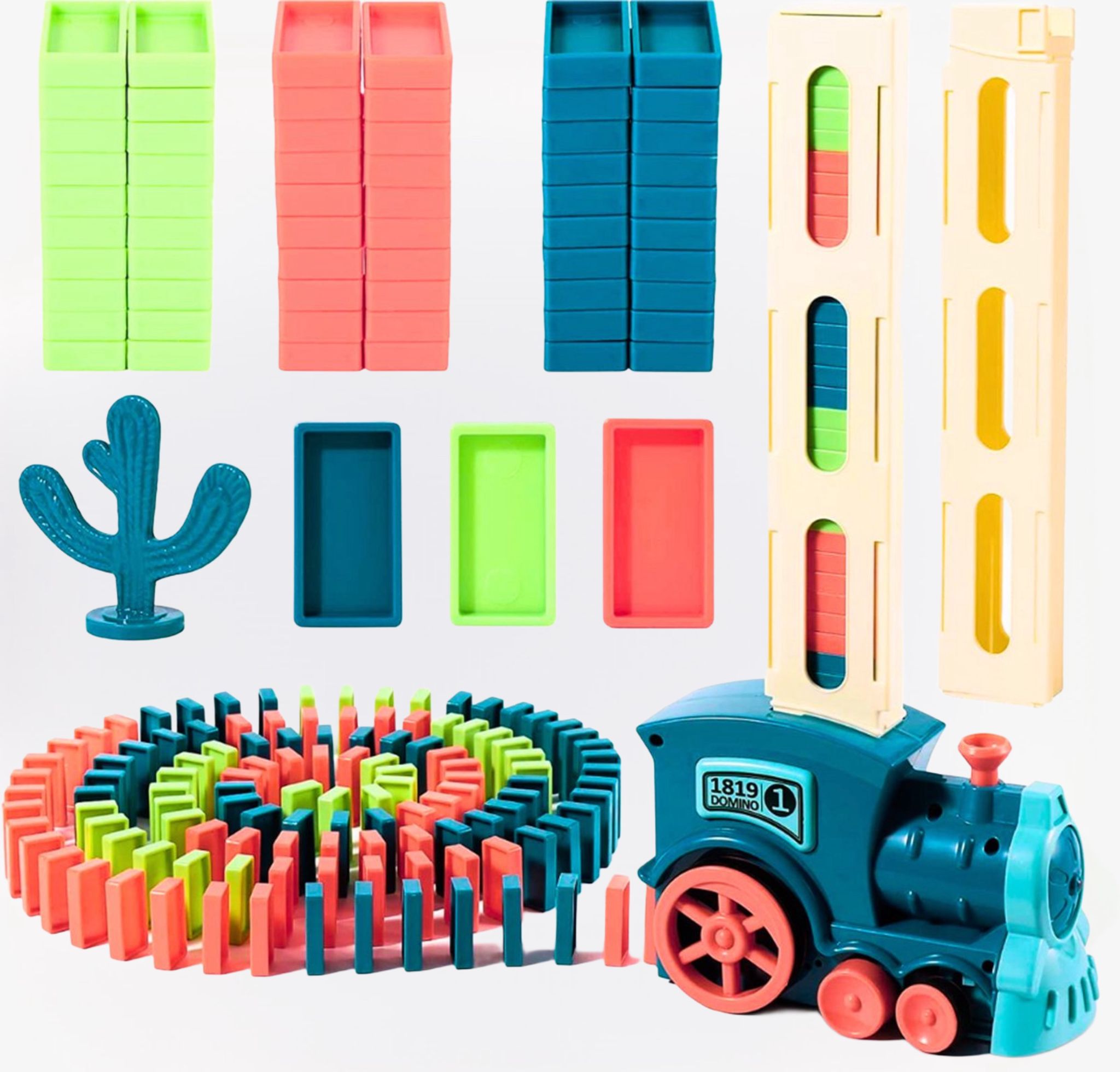 Magic Domino Trein automatische stenenlegger – zet eenvoudig dominostenen op een rij voor spannend en onderhoudend spelplezier voor kinderen en gezinnen.