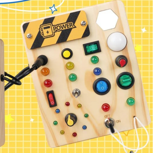 Montessori peuter drukbord van hout – educatief sensorisch speelgoed met 27 LED-lampjes voor kinderen van 1 tot 6 jaar, bevordert fijne motoriek en logisch denken.