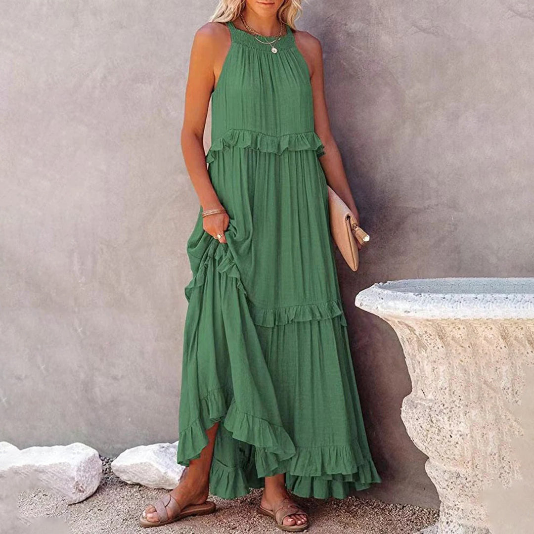 ABELLA stijlvolle lange zomerjurk van lichte, ademende stof met elegante pasvorm en tijdloos, vrouwelijk design.