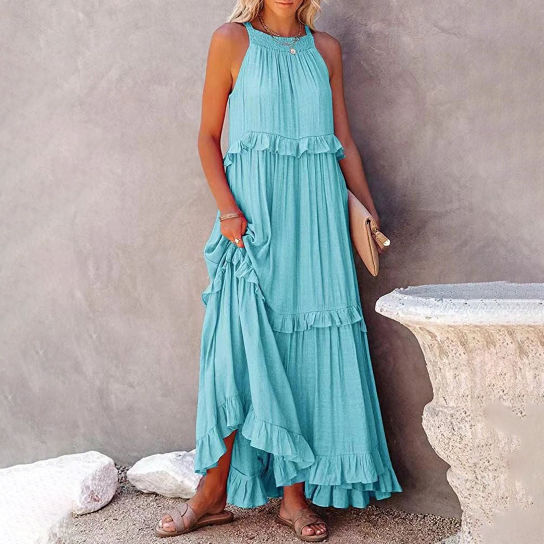 ABELLA stijlvolle lange zomerjurk van lichte, ademende stof met elegante pasvorm en tijdloos, vrouwelijk design.
