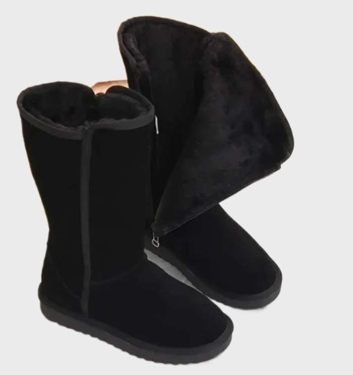De Valeria Waterdichte Suède Sheepskin Laarzen met Ritssluiting bieden luxe warmte en stijlvol comfort, ideaal voor elegante en beschermde winterlooks.