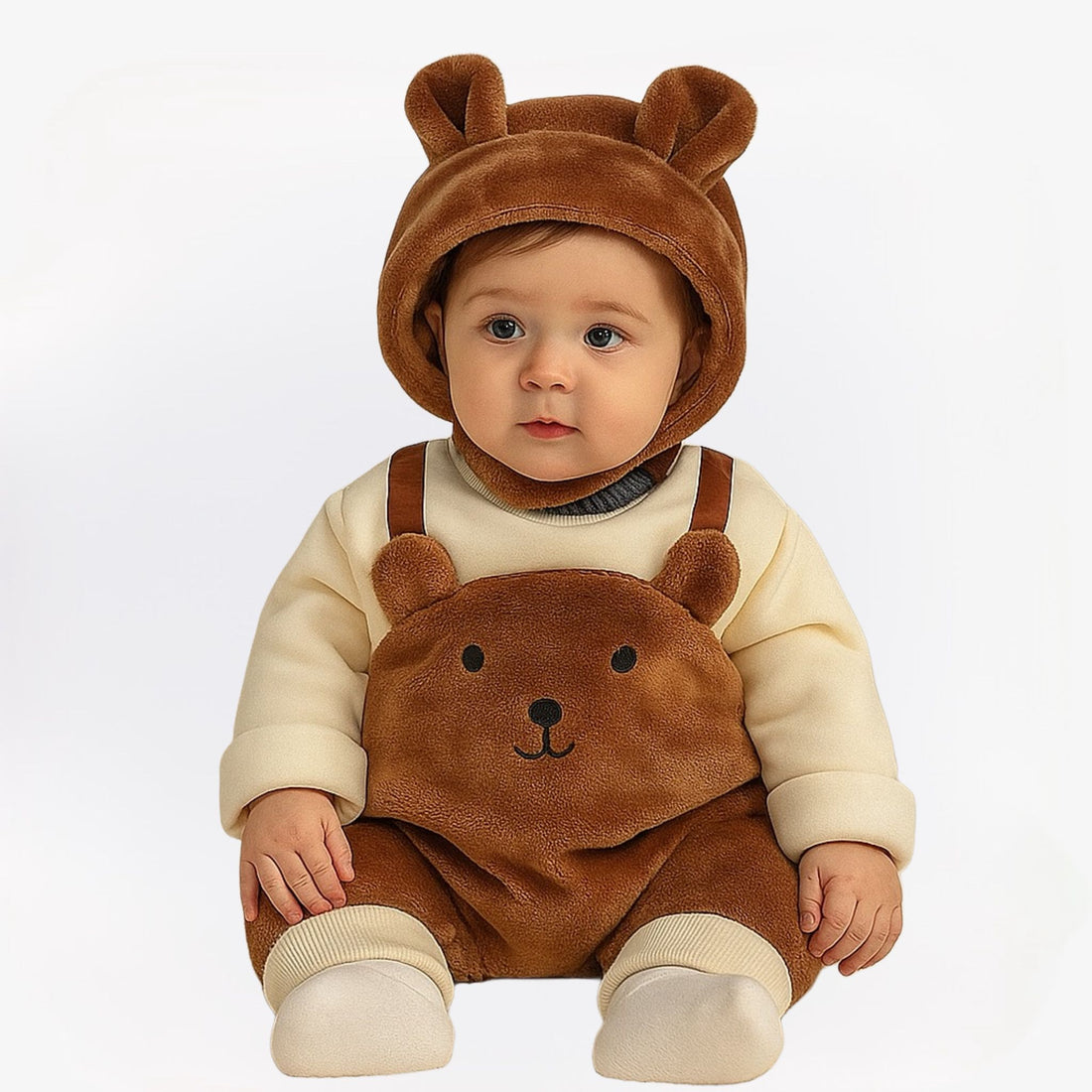 LittleSnow pluche babyset – romper, muts en shirt in zachte, warme stof voor comfort en schattige winterlooks.