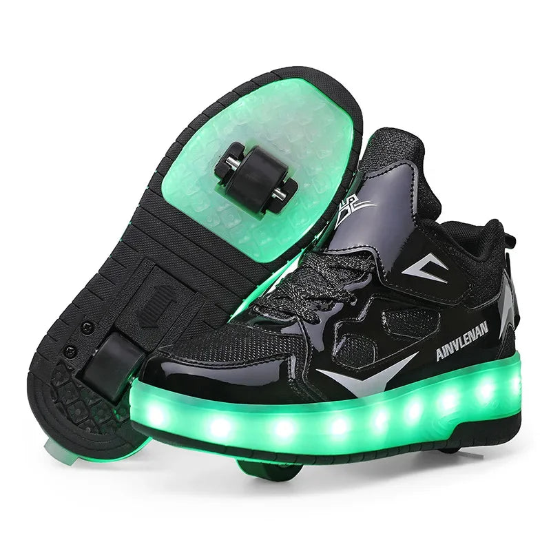 SparkRunners LED rolschaats sneakers voor kinderen – comfortabele en duurzame lichtgevende schoenen met kleurrijke LED-zolen, perfect voor buitenspelen en sportief plezier.