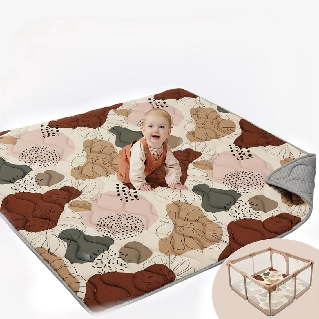 TinyPlay boho chic baby speelmat – dikke, zachte katoenen stof, comfortabele ondergrond en stijlvol ontwerp voor veilig speelplezier.