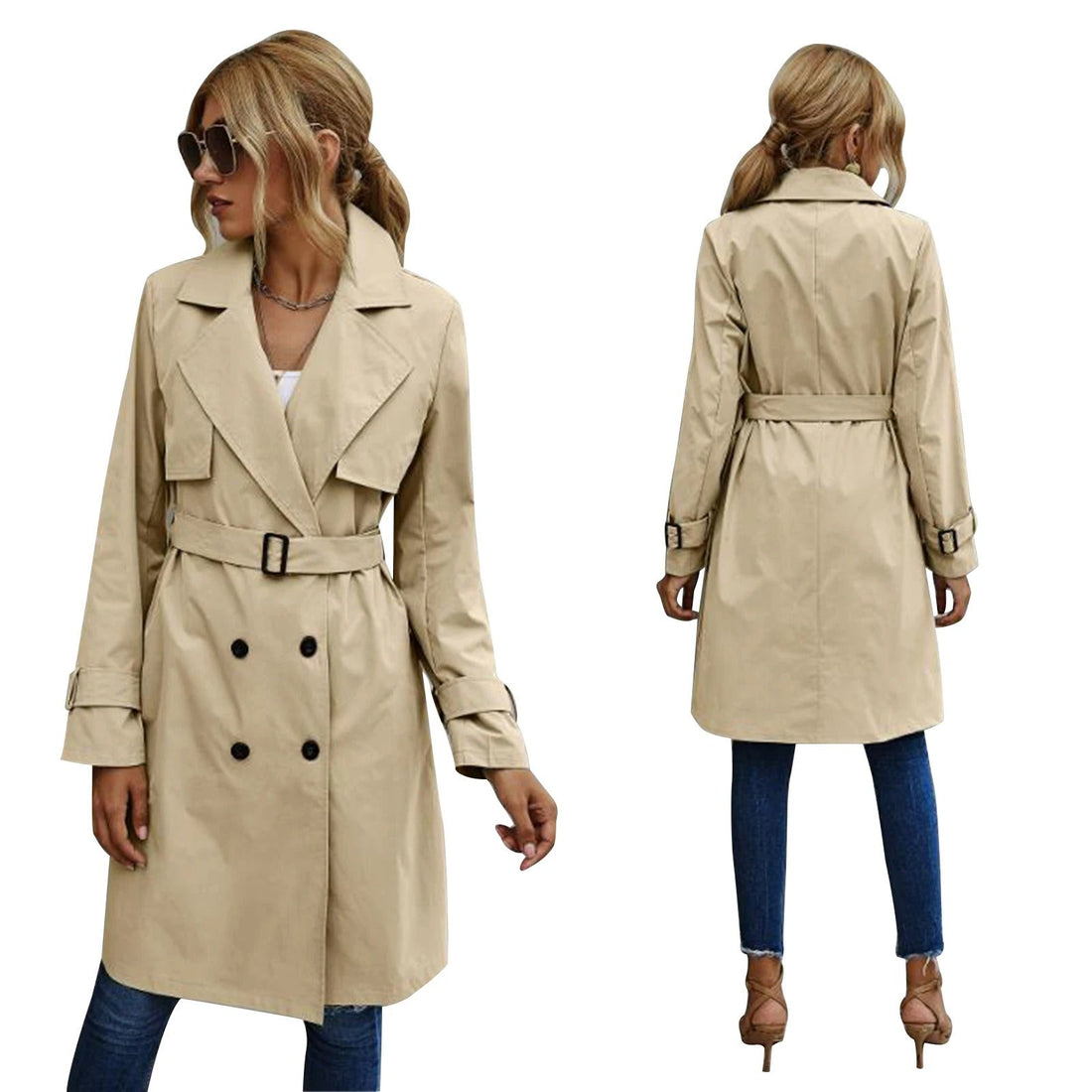 Stijlvolle dames trenchcoat jas met tijdloos ontwerp en verfijnde details.