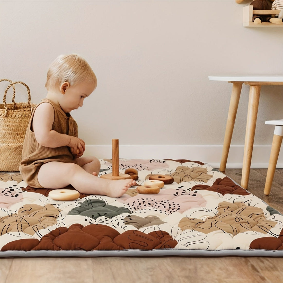 TinyPlay boho chic baby speelmat – dikke, zachte katoenen stof, comfortabele ondergrond en stijlvol ontwerp voor veilig speelplezier.