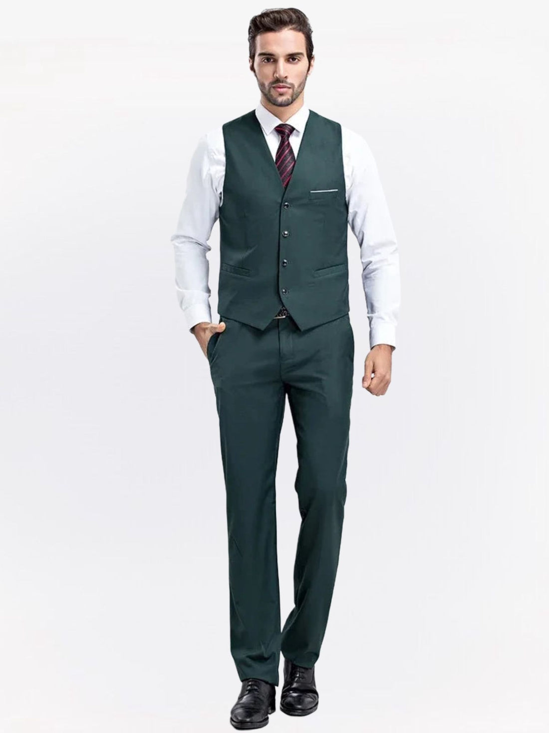 Heren slim fit set – stijlvol gilet en bijpassende broek, moderne pasvorm en hoogwaardige stof voor zakelijke en formele gelegenheden.