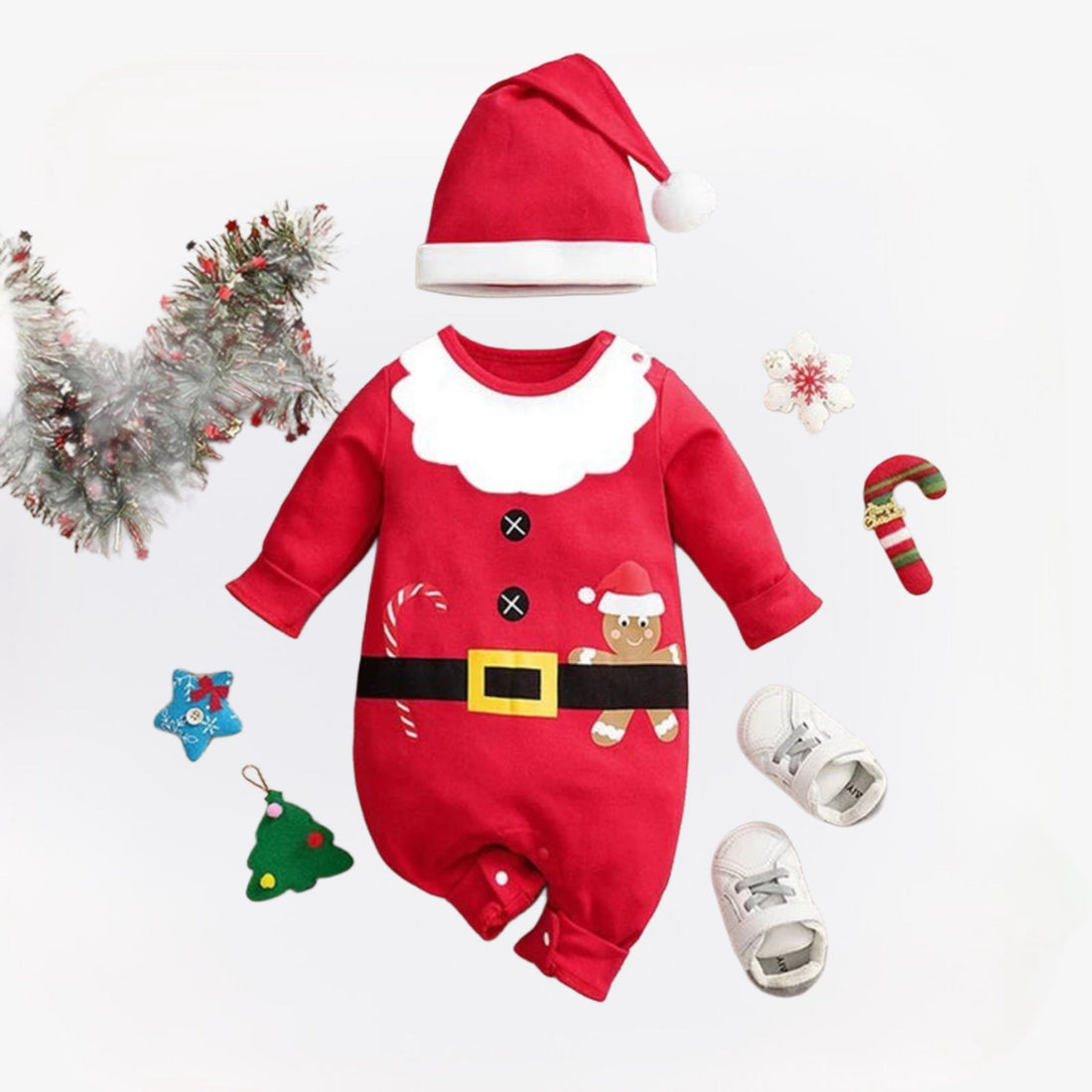LittleSanta zacht baby kerstpakje – comfortabele, warme stof en schattig ontwerp voor feestelijke kerstmomenten.
