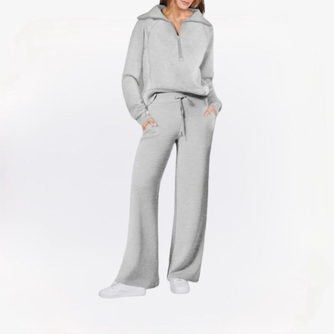 Vivienne stijlvolle tweedelige lounge set voor dames – zachte en comfortabele set van top en broek, perfect voor casual, thuis of lounge-looks.