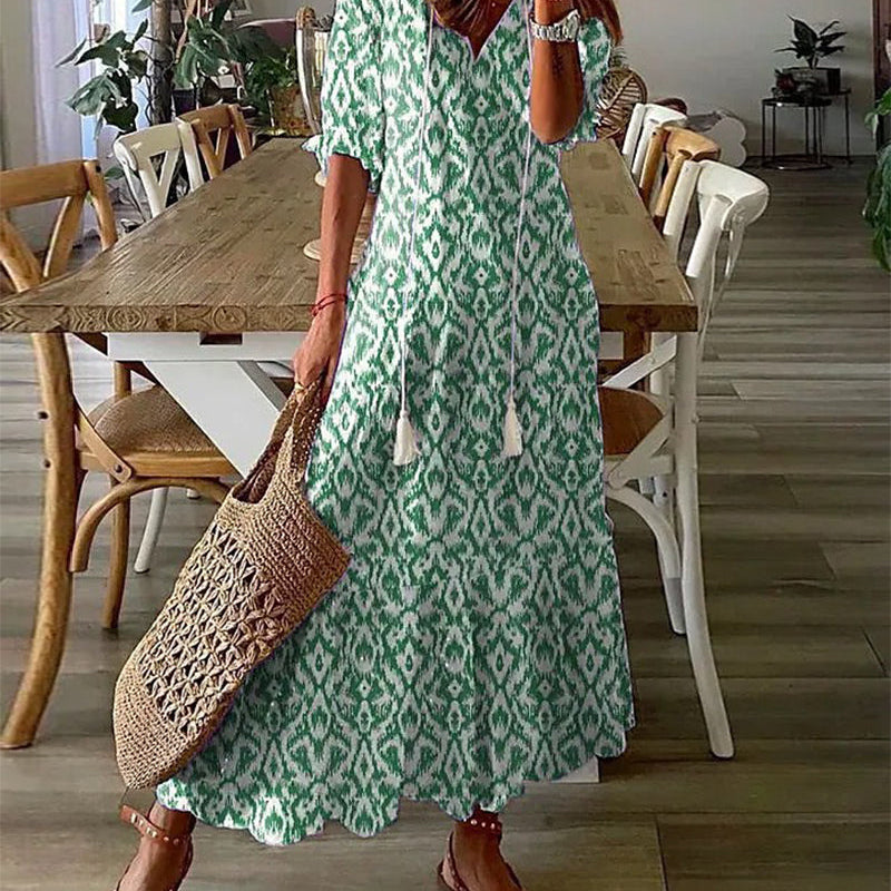 Dames Maxi Jurk met Bloemenprint en V-Hals