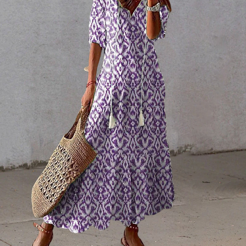 Dames Maxi Jurk met Bloemenprint en V-Hals