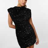 Glitter Mini Jurk met Hoge Hals