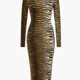 Midi Jurk met Luipaardprint en Lange Mouwen