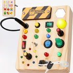 Montessori peuter drukbord van hout – educatief sensorisch speelgoed met 27 LED-lampjes voor kinderen van 1 tot 6 jaar, bevordert fijne motoriek en logisch denken.