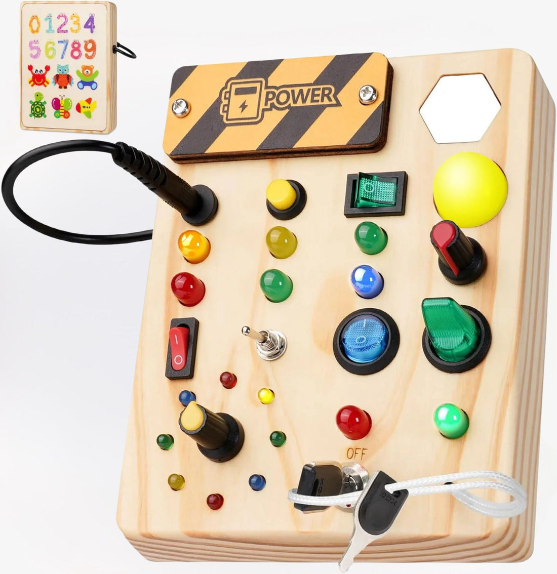 Montessori peuter drukbord van hout – educatief sensorisch speelgoed met 27 LED-lampjes voor kinderen van 1 tot 6 jaar, bevordert fijne motoriek en logisch denken.