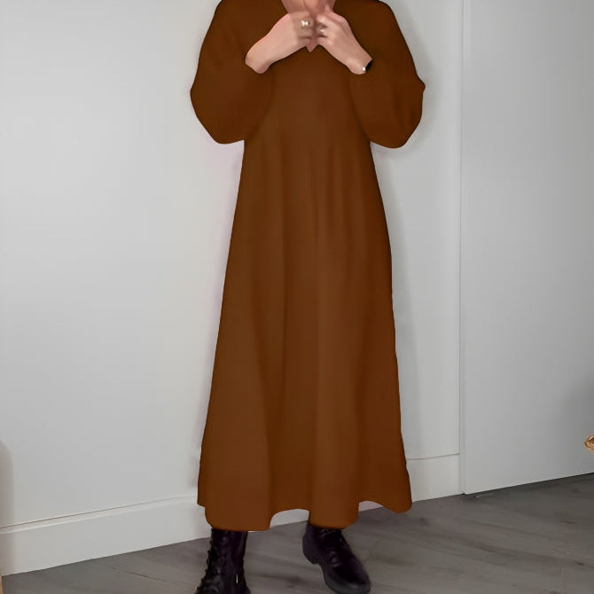 Maxi Jurk met V-Hals en Lange Mouwen