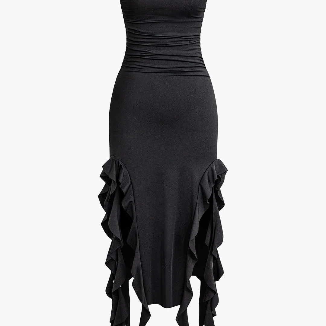 Strapless Midi Jurk met Ruches