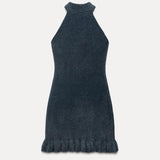 Gebreide Mini Jurk met Colkraag en Strassdetails
