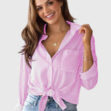 Dames blouse met strepen en strikdetail