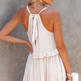 Dames Maxi Jurk met Gelaagde Rok en Ronde Hals