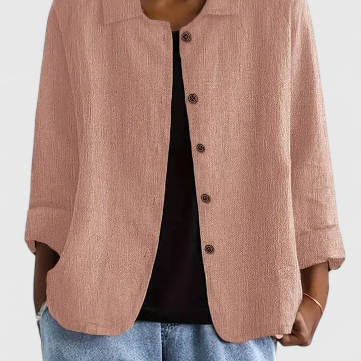 Dames blouse met knoopsluiting en driekwart mouwen