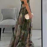Dames Maxi Jurk met Abstracte Print en Spaghettibandjes