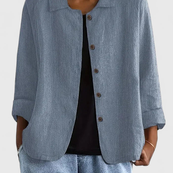 Dames blouse met knoopsluiting en driekwart mouwen