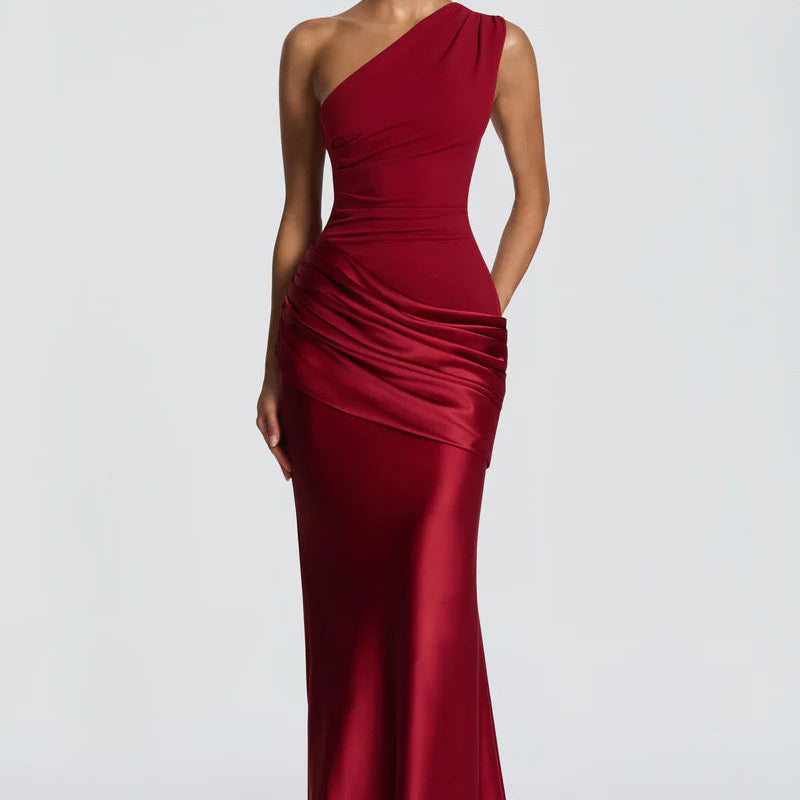 One-Shoulder Maxi Jurk met Drapering