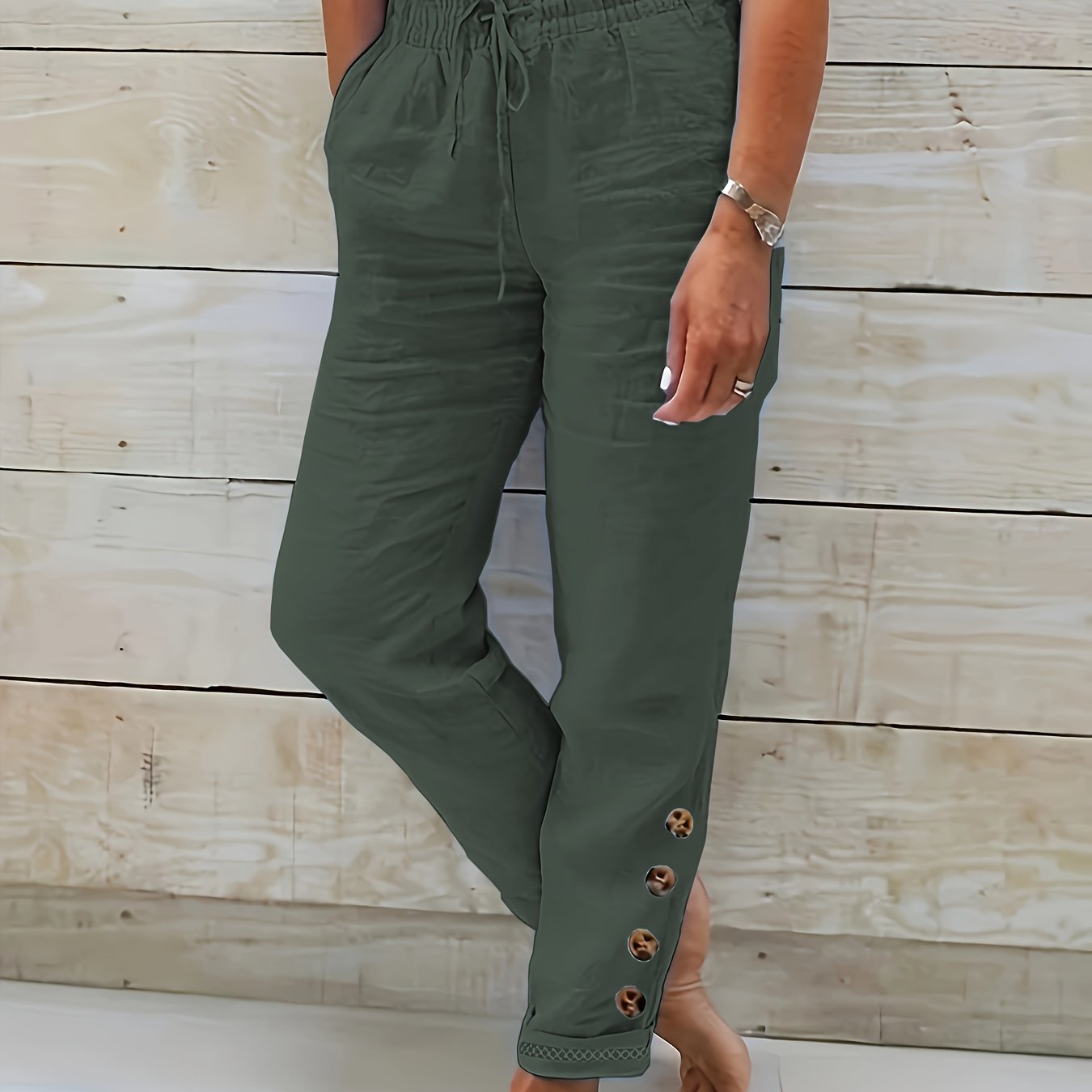 Dames broek met trekkoord en taps toelopende pijpen