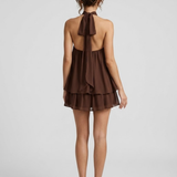 Halter Mini Jurk met Gelaagde Volantzoom