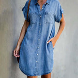 Casual Denim Shirtjurk met Knopen en Korte Mouwen