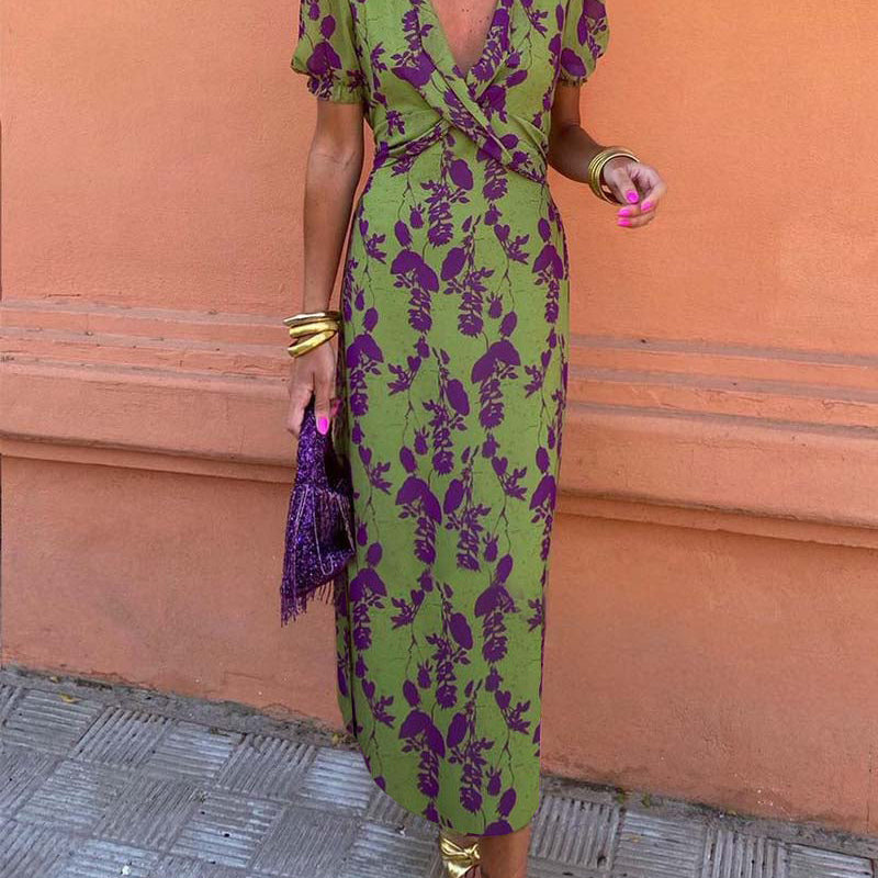 Boho Maxi Jurk met Print en V Hals