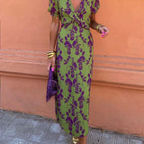 Dames Maxi Jurk met Bloemenprint en V-Hals