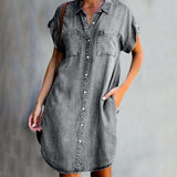 Casual Denim Shirtjurk met Knopen en Korte Mouwen