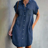 Casual Denim Shirtjurk met Knopen en Korte Mouwen