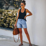 Denim Shorts met Omgeslagen Zoom