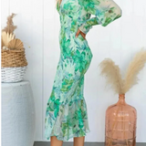 Bloemen Midi Jurk met V Hals