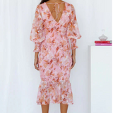 Bloemen Midi Jurk met V Hals