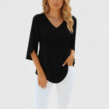 Dames blouse met V-hals en splitmouwen