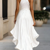 Elegante Halter Maxi Jurk met Volants en Tailleband