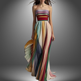 Dames Strapless Maxi Jurk met Gestreept Patroon