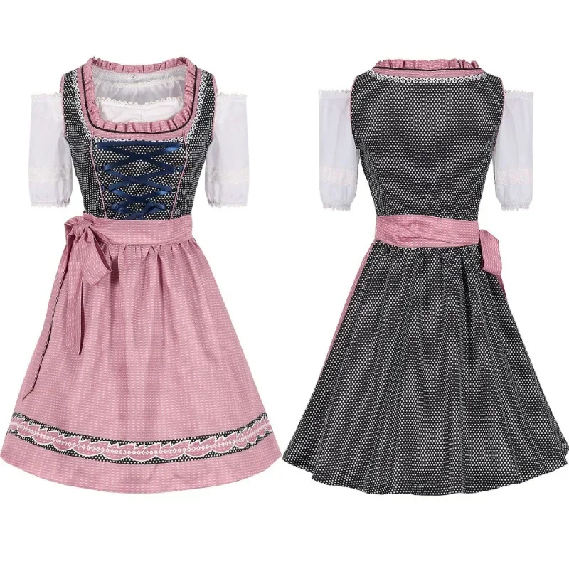 Klassieke Oktoberfest dirndljurk met kanten rand – midi damesjurk met traditioneel Beiers ontwerp, elegante pasvorm en verfijnde details, perfect voor bierfeesten en thema-evenementen.