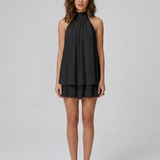 Halter Mini Jurk met Gelaagde Volantzoom