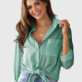 Dames blouse met strepen en strikdetail