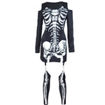 Halloween kostuum set – skeletprint met lange mouwen voor volwassenen en tieners, comfortabel en compleet outfit, ideaal voor Halloween, verkleedfeesten en cosplay.