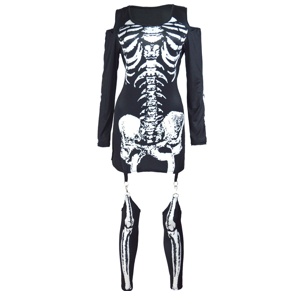 Halloween kostuum set – skeletprint met lange mouwen voor volwassenen en tieners, comfortabel en compleet outfit, ideaal voor Halloween, verkleedfeesten en cosplay.