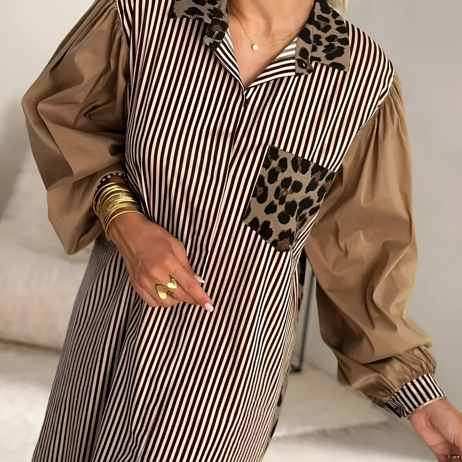 Patchwork Maxi Jurk met Luipaardprint