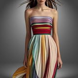 Dames Strapless Maxi Jurk met Gestreept Patroon